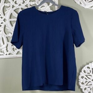 Simply Susan by Susan Graver Blue Crepe Tee Keyhole